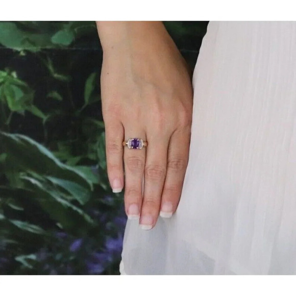 10k Yellow Gold Purple Amethyst and Diamond Bow Ring Size 7 1/4 - Picture 2 of 8